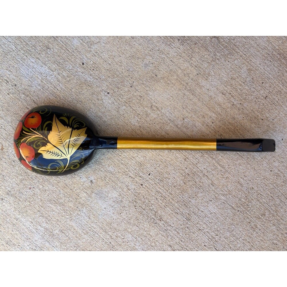Vintage USSR Russian Khokhloma 5 Piece Lacquer Bowl Cups & Large 12" Ladle Spoon - Picture 4 of 16